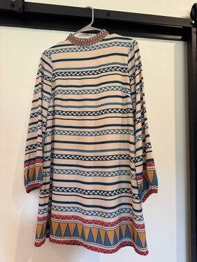Flying Tomato Cream Tunic with Blue Stripe and Geometric Trim Size Small